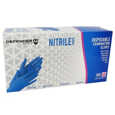 Defender Safety Nitrile Blue Exam Gloves 100ct Small