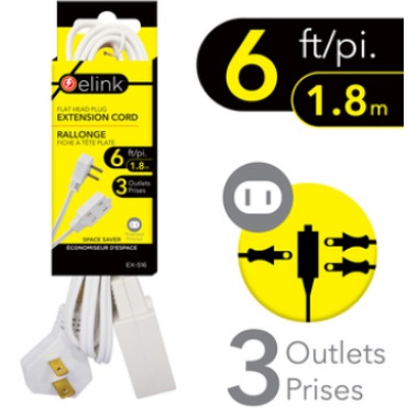 Extension cord flat head 6 feet