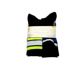 Socks Men's Crew 6pk. Black w/Green, Blue Or White Stripe Ass't Bench