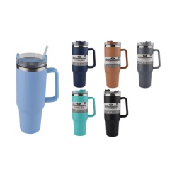 Double Wall Stainless Steel Thermal Mug 40oz W/plastic Reusable Straw Asst'd Colours