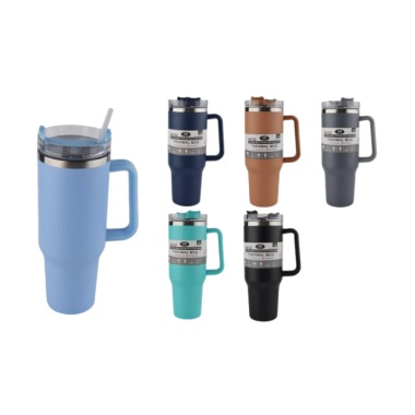 Double Wall Stainless Steel Thermal Mug 40oz W/plastic Reusable Straw Asst'd Colours