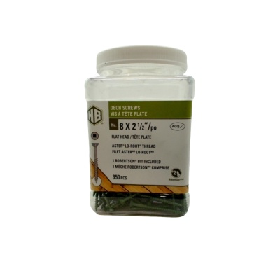 Deck Screws 8 x 2-1/2 350pcs. Green Flat Head w/Robertson Bit (or 4/$39.99)